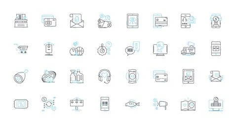 Hypermarket linear icons set. Convenience, Variety, Bargains, Retail, Offerings Stock Illustration