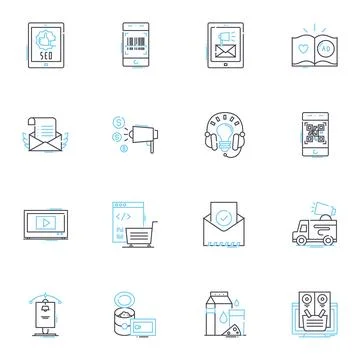 Hypermarket linear icons set. Convenience, Variety, Bargains, Retail, Offerings Stock Illustration