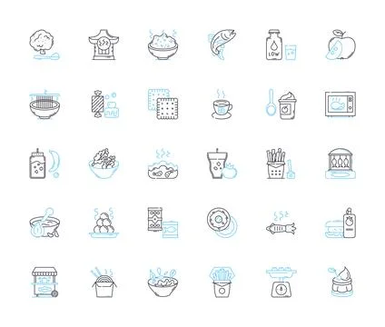 Hypermarket linear icons set. Convenience, Variety, Bargains, Retail, Offerings Stock Illustration