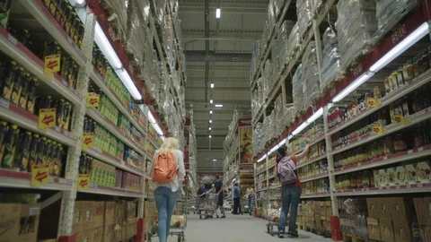 Hypermarket shelving goods Stock Footage 90672389