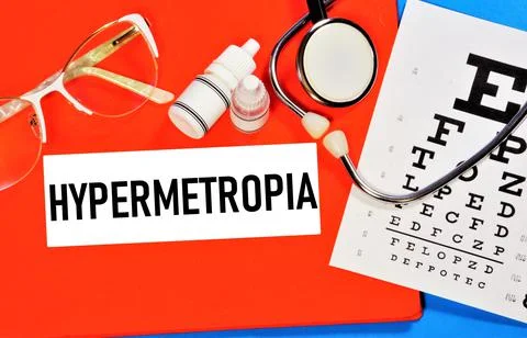 Hypermetropia. Text label to indicate the state of vision health. Stock Photos