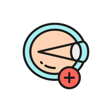 Hyperopia, eye disease, astigmatism flat color line icon. Stock Illustration