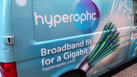 A Hyperotic engineers van, close-up of signage and broadband logos. Stock Footage 274644230
