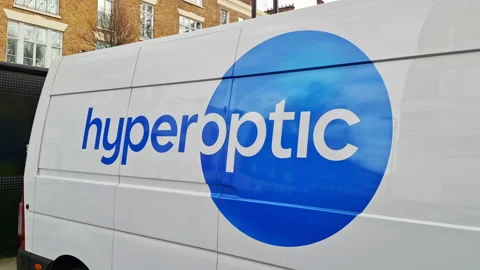 A Hyperotic engineers van, close-up of signage and broadband logo. Stock Footage 303918013