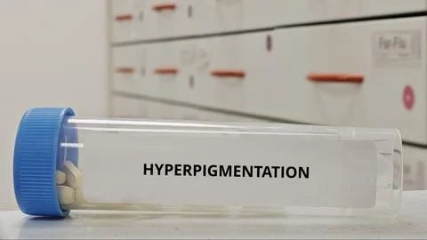HYPERPIGMENTATION treatment tablets for reduce excess skin pigmentation and Stock Photos