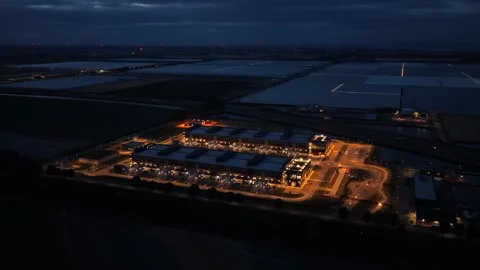Hyperscale data center aerial view at night for ai and cloud computing Видео 340350056