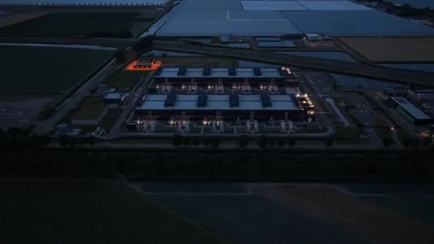 Hyperscale data center with ai infrastructure at night aerial view Stock Footage 340349957