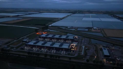 Hyperscale data center with ai infrastructure at twilight Stock Footage 340350097