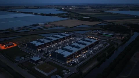 Hyperscale data center with ai technology at night in the netherlands Stock Footage 340350002