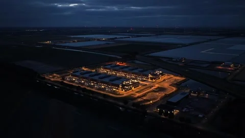 Hyperscale data center with artificial intelligence at night Stock Footage 341073868