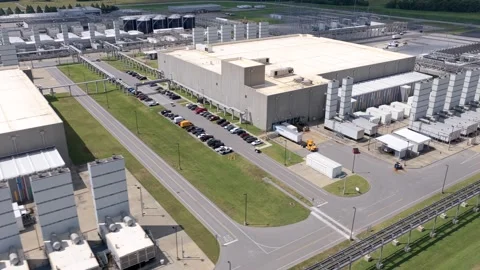 Hyperscale Data Center with backup generators and Power infrastructure, drone Stock Footage 344207252