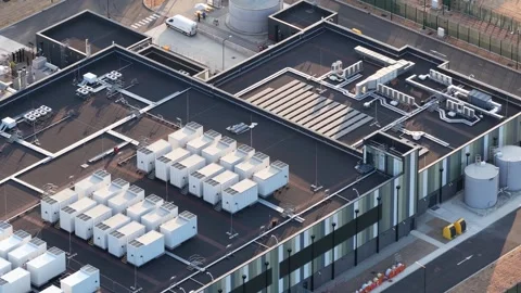 Hyperscale data center building storing cloud infrastructure Stock Footage 348789879