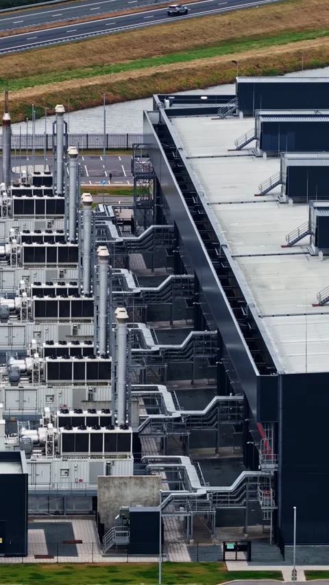Hyperscale Data Center Campus Generators and Building Facade Netherlands Stock Footage 344519830
