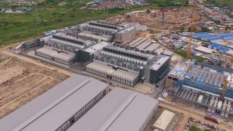 Hyperscale data center construction aerial view Stock Footage 346339835