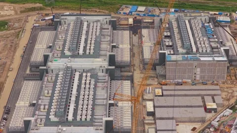Hyperscale data center construction for artificial intelligence aerial view Stock Footage 346339842