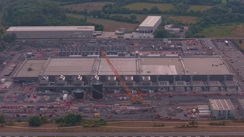 Hyperscale data center construction site aerial view Stockbeeldmateriaal 342812692