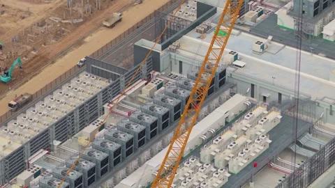 Hyperscale data center construction site aerial view Vídeos de archivo 346339789