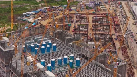 Hyperscale data center construction site aerial view Vídeos de archivo 346339826