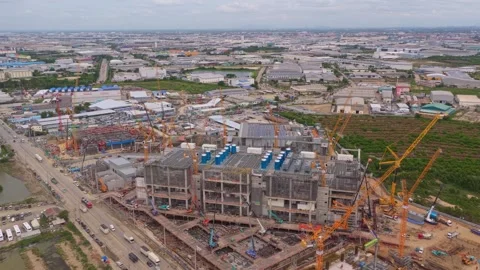Hyperscale data center construction site aerial view Vídeos de archivo 346339873