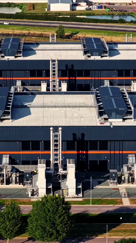 Hyperscale Data Center Rooftop Cooling Units Agriport A7 Netherlands Stock Footage 344523275