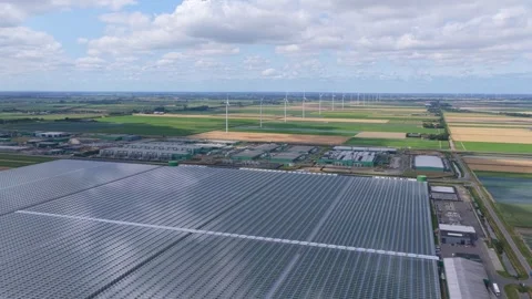 Hyperscale data center with wind turbines in the netherlands Stock Footage 341073859