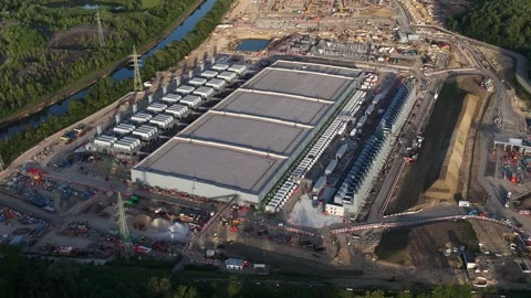 Hyperscale datacenter construction for cloud computing services Stock Footage 335989759