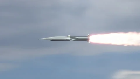 Hypersonic Missile flying in the clouds. Stock Footage