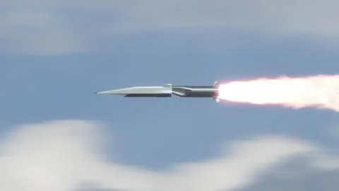 Hypersonic Missile flying in the clouds. Stock Footage 143030561
