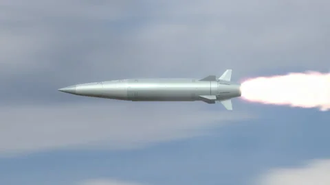 Hypersonic Missile flying in the clouds. Stock Footage 205124229