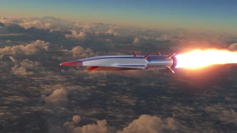 Hypersonic rocket flies above the clouds Stock Footage 168525143
