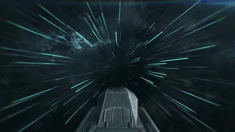 Hyperspace skipping in cosmos. Spaceship lightspeed skipping. Space travel Видео 160779565