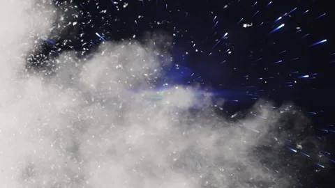 Hyperspace warp travel through dense white clouds with glowing blue light Vidéo 345101884