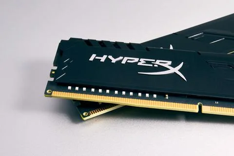 HyperX DDR4 RAM modules on a silver surface close-up Stock Photos