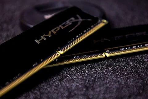 HyperX RAM modules displayed on a textured surface for an editorial piece about Stock Photos