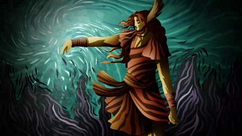 Hypnos god of dreams throwing sand in a surreal landscape 库存影片 342367605