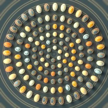 Hypnotic 3D Concentric Circles Yellow Orange Grey Stock Illustration