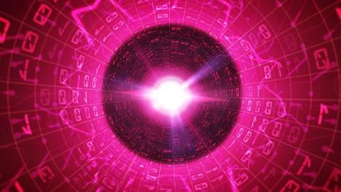 A hypnotic 3d rendering of a purple and rosy tube covered rectangular mail si Stock Illustration