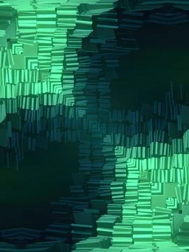Hypnotic abstract background of green rectangles. 3d rendering illustration Illustrazione stock