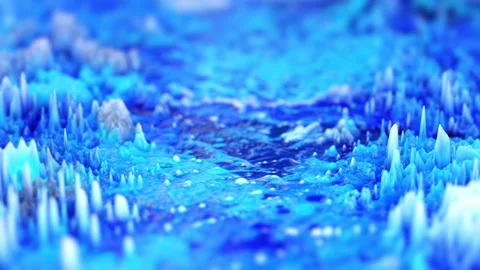 Hypnotic Abstract Blue Landscape with Peaks and Valleys in Vivid Colors Stock Footage 341781507