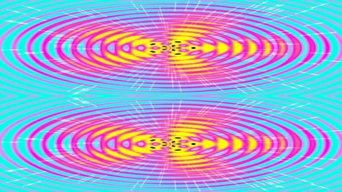 Hypnotic abstract geometric wave loop on vibrant neon magenta backdrop Stockbeeldmateriaal 336767730