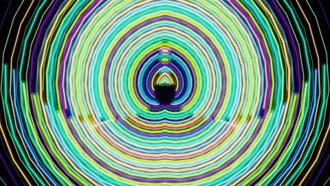 Hypnotic Abstract Neon Concentric Light Circles Motion Background Vídeo Stock 332234912