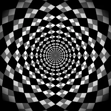 Hypnotic background, optical spiral illusion. Optical Checkered Circle Illustrazione stock