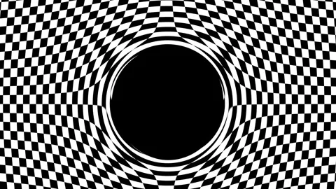 Hypnotic Black and White Checker Board Squares with Warped Black Hole in the Stock Footage 337143464