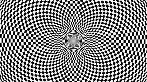 Hypnotic Black and White Checkerboard Spiral Optical Illusion Pattern Stock Illustration