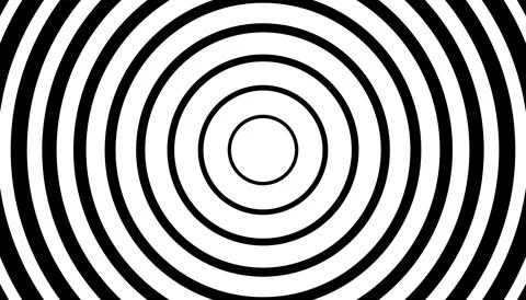 Hypnotic black and white halftone concentric circles forming a radial rippl.. Stock Illustration