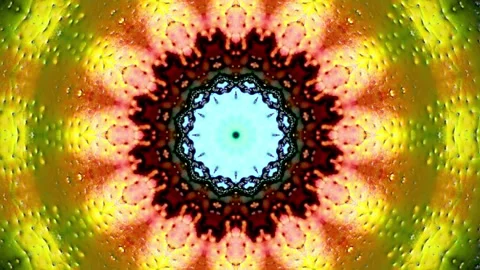 Hypnotic caleidoscope abstract pattern motion background - yellow green pattern Stock Footage 136672732