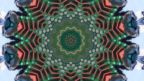 Hypnotic caleidoscope abstract pattern motion background - blue green pattern Stock Footage 136672843
