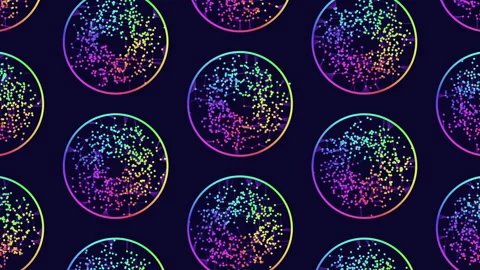 Hypnotic circle patterns vibrant circles float in air on dark background 스톡 동영상 279591539