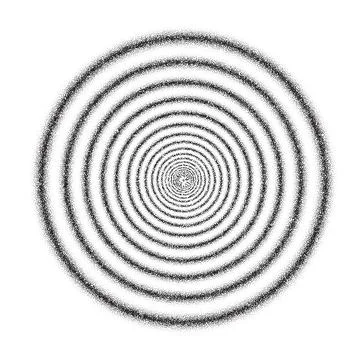 Hypnotic concentric circles. Textured psychedelic rings tunnel. Black and white Stock Illustration