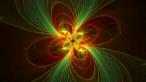 Hypnotic dance of glowing curve flows on dark. Stock Footage 332559352
